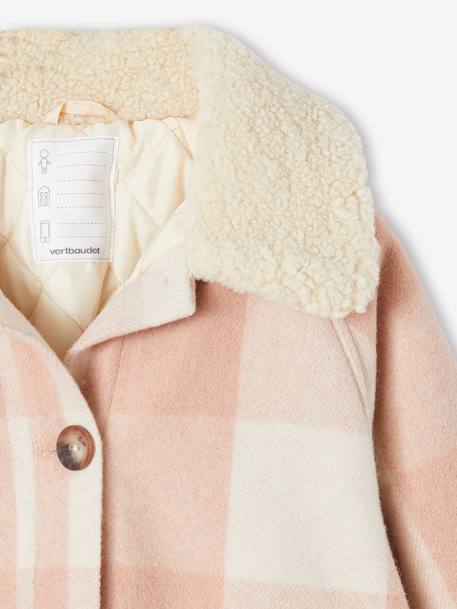 Abrigo estilo sobrecamisa de lana a cuadros para niña cuadros marrón+cuadros rosa 