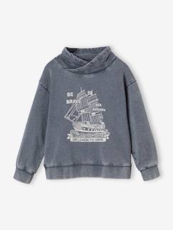 Niño-Jerséis, chaquetas de punto, sudaderas-Sudaderas-Sudadera con cuello snood, motivo de barco pirata y efecto desgastado para niño