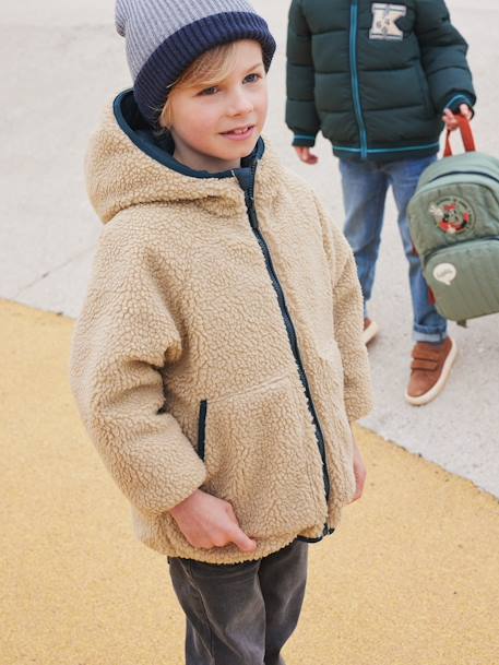 Chaqueta acolchada reversible con sherpa y capucha para niño azul marino+verde pino 