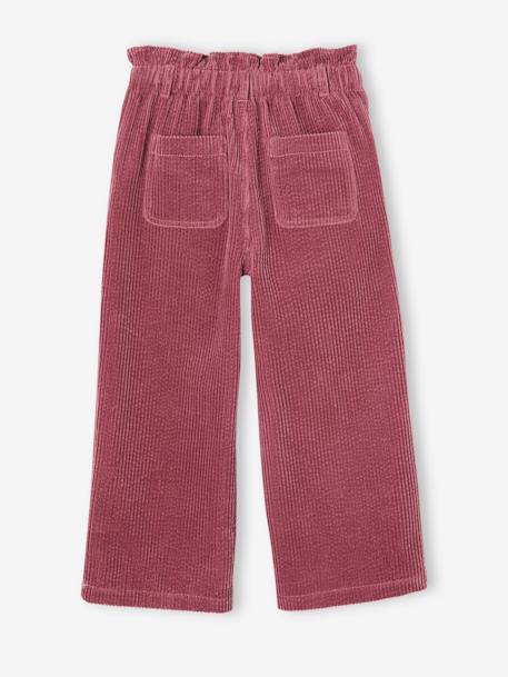 Pantalón ancho de pana estilo «paperbag» para niña canela+malva+verde pino 