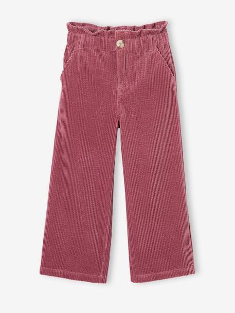 Pantalón ancho de pana estilo «paperbag» para niña canela+malva+verde pino 