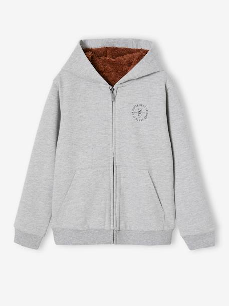 Sudadera con cremallera y forro de sherpa, para niño gris jaspeado+GRIS OSCURO JASPEADO+MARRON OSCURO LISO CON MOTIVOS 