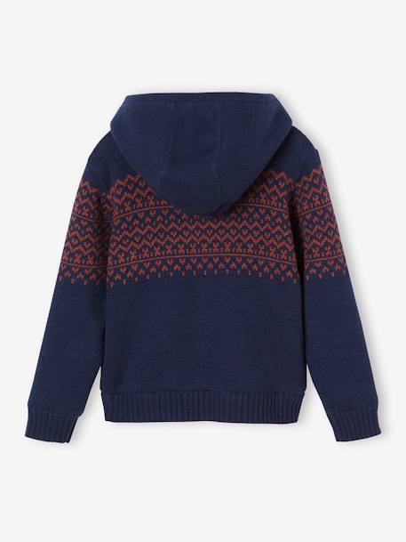 Chaqueta de punto con cremallera, capucha y forro de sherpa para niño azul marino+gris jaspeado 