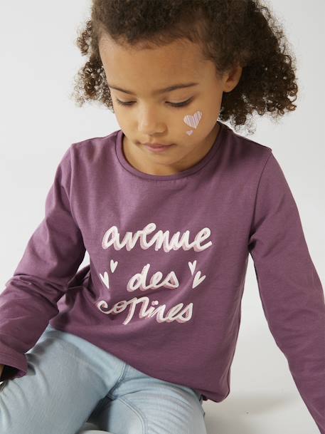 Camiseta con mensaje, para niña azul grisáceo+beige maquillaje+bronce+fucsia+rosa palo+verde grisáceo+violeta 