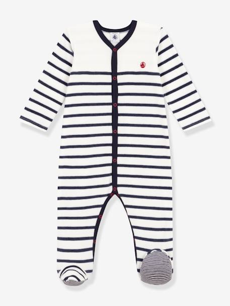 Pelele a rayas de terciopelo para bebé PETIT BATEAU blanco estampado 