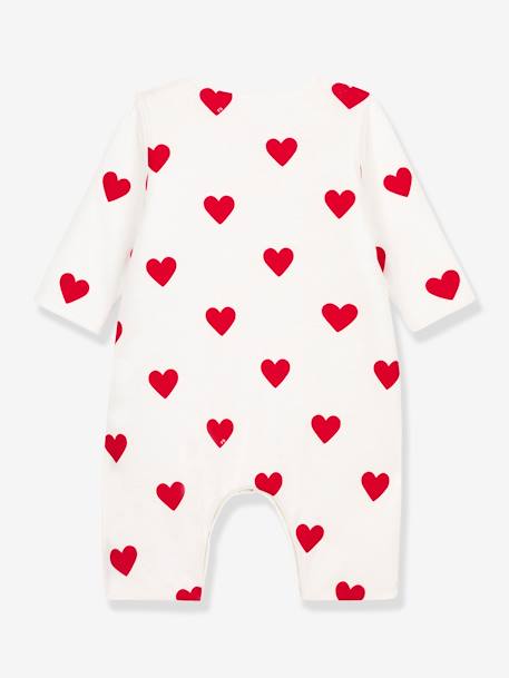 Mono largo corazones rojos para bebé de canalé PETIT BATEAU blanco estampado 