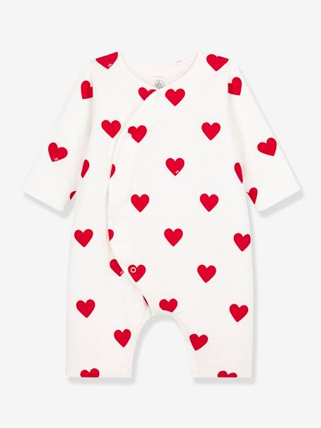 Mono largo corazones rojos para bebé de canalé PETIT BATEAU blanco estampado 