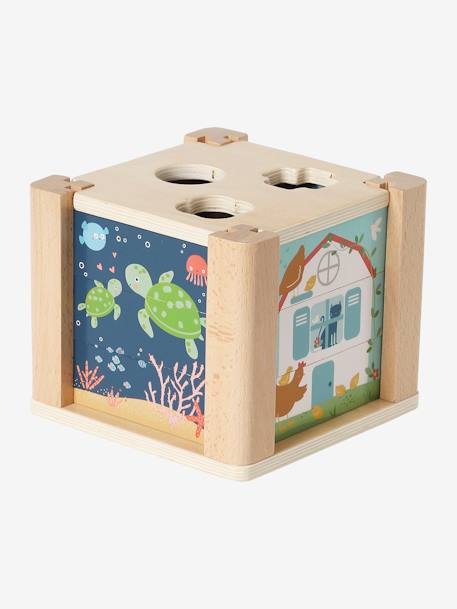 Cubo de desarrollo 2 en 1: Puzzles de madera FSC® con formas para encajar verde 