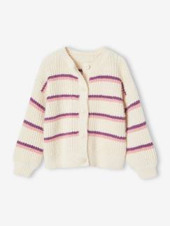 Niña-Jerséis, chaquetas de punto, sudaderas-Chaqueta a rayas de punto de seda para niña