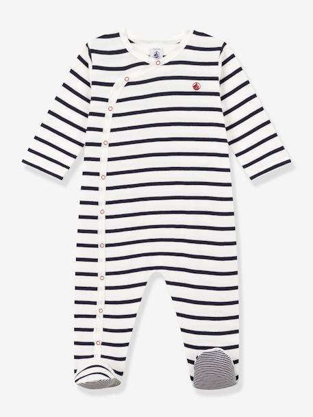 Pijama para bebé a rayas de canalé PETIT BATEAU blanco estampado 