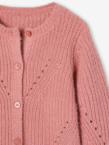 Chaqueta de punto de seda calado para niña rosa palo+verde 