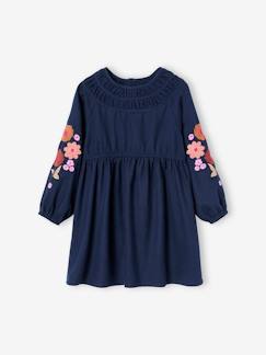 Niña-Vestidos-Vestido de manga larga con bordado de flores para niña