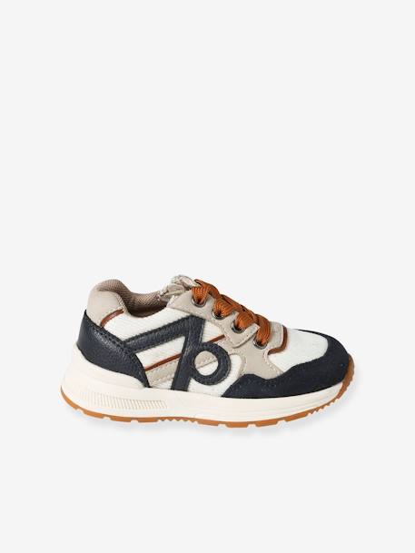 Zapatillas deportivas con cordones y cremallera para bebé azul jeans+crudo 