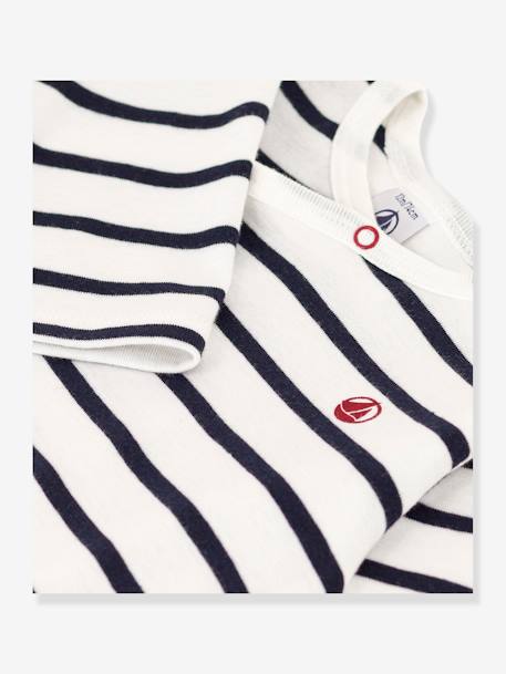 Pijama para bebé a rayas de canalé PETIT BATEAU blanco estampado 