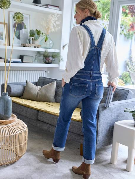 Peto vaquero con corte estilo «mom» para embarazo y lactancia denim natural+doble stone 