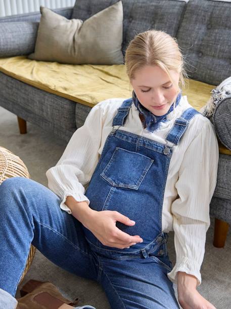 Peto vaquero con corte estilo «mom» para embarazo y lactancia denim natural+doble stone 