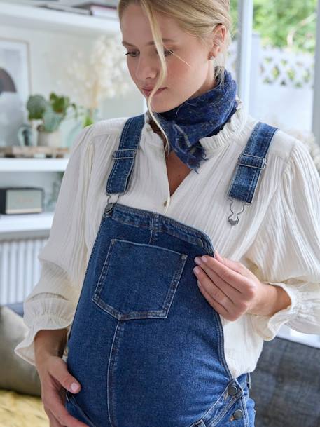 Peto vaquero con corte estilo «mom» para embarazo y lactancia denim natural+doble stone 