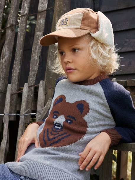 Jersey de jacquard oso con mangas raglán para niño gris jaspeado 