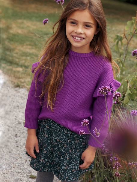 Jersey con mangas con volantes para niña crudo+vainilla+violeta 
