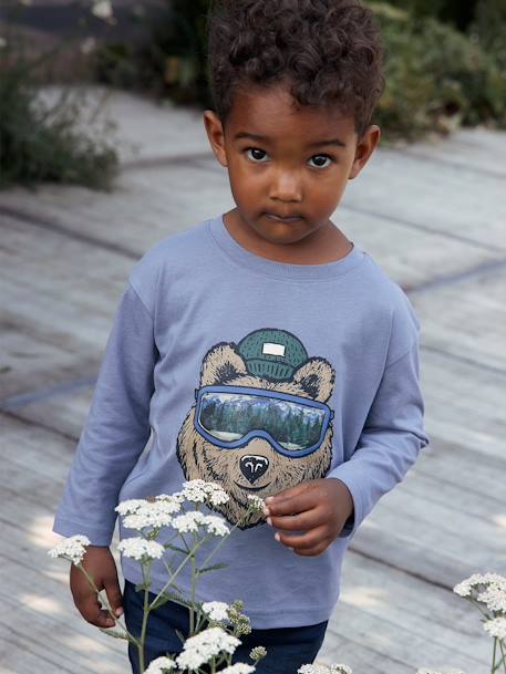 Camiseta con motivos fantasía de algodón reciclado para niño azul grisáceo+nuez de pacana 
