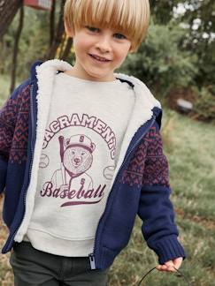 Niño-Jerséis, chaquetas de punto, sudaderas-Chaquetas de punto -Chaqueta de punto con cremallera, capucha y forro de sherpa para niño