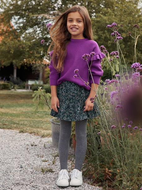 Falda de terciopelo con volantes y estampado de flores para niña rosa viejo+verde 