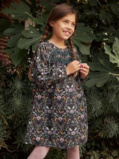 -Vestido con smocks y motivo bosque encantado para niña