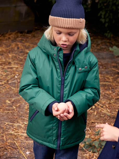 Parka con capucha y forro polar para niño verde 