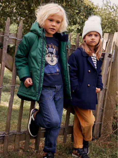 Parka con capucha y forro polar para niño verde 