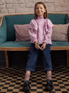 Pantalón estilo «paperbag» con forro polar para niña rosa viejo - Vertbaudet