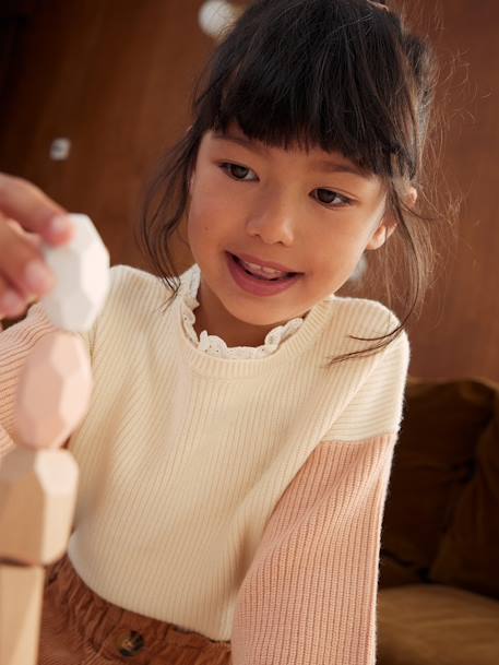 Jersey con forma «loose» y cuello fantasía para niña beige maquillaje+rosa chicle 