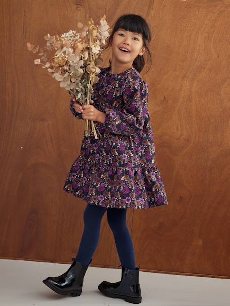 Vestido de flores de pana para niña azul oscuro 