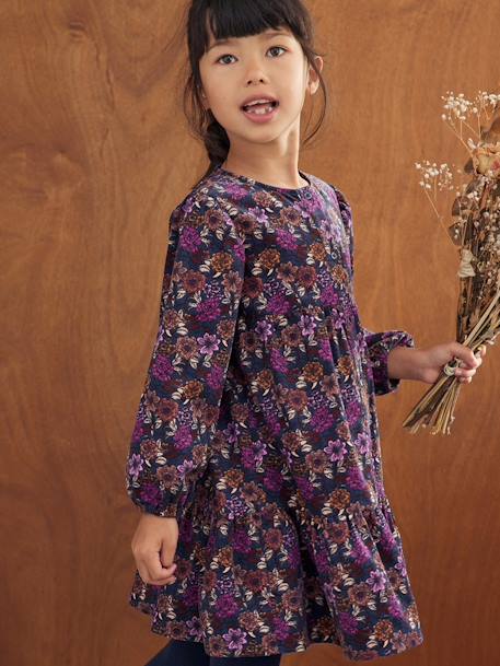 Vestido de flores de pana para niña azul oscuro 