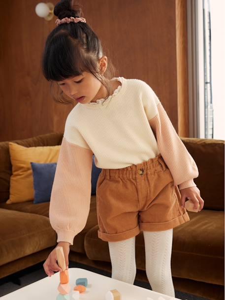 Jersey con forma «loose» y cuello fantasía para niña beige maquillaje+rosa chicle 