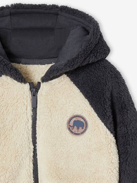 Sudadera de sherpa, mullida, con capucha y cremallera para niño beige 