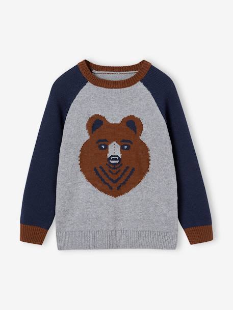 Jersey de jacquard oso con mangas raglán para niño gris jaspeado 