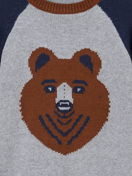 Jersey de jacquard oso con mangas raglán para niño gris jaspeado 