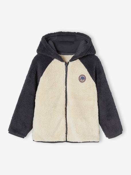 Sudadera de sherpa, mullida, con capucha y cremallera para niño beige 