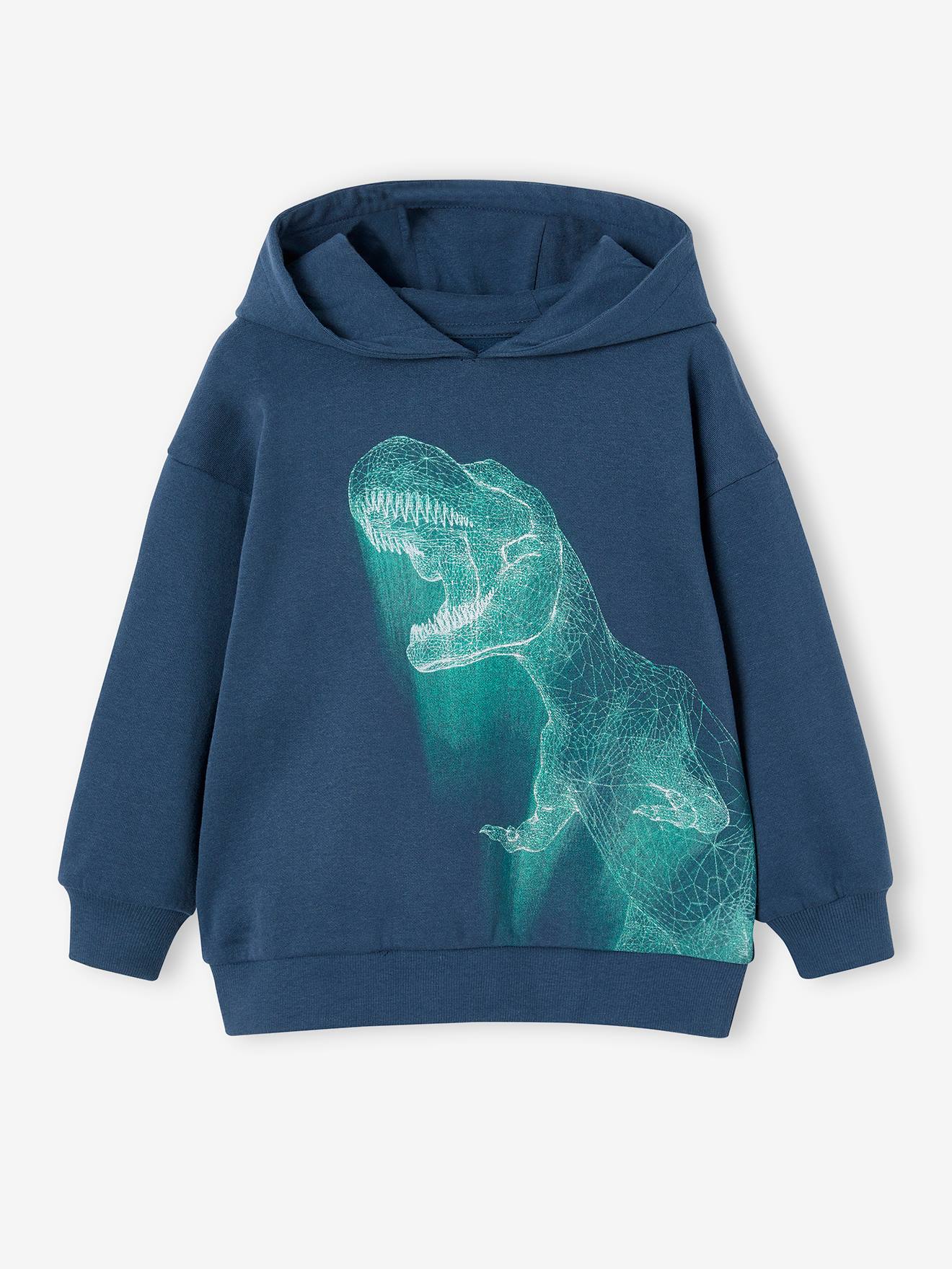 Sudadera con capucha y dinosaurio efecto ne n para ni o azul