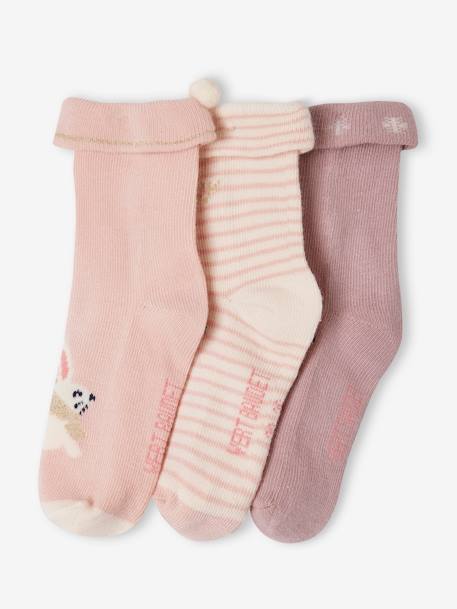 Pack navideño con 3 pares de calcetines para bebé niña rosa viejo 