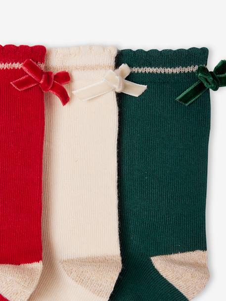 Pack de Navidad «Girly Socks» con 3 pares de calcetines con lazos para niña rojo 