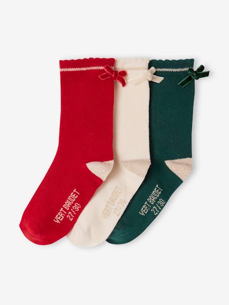 Pack de Navidad «Girly Socks» con 3 pares de calcetines con lazos para niña rojo 