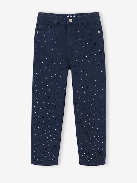 Pantalón «Mom fit» con strass para niña azul marino 