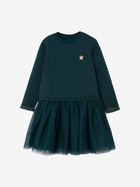 Vestido de Navidad para niña de dos tejidos AZUL OSCURO LISO+ROJO OSCURO LISO+verde 