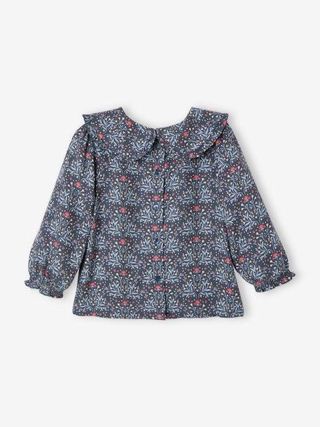 Blusa con estampado de flores y cuello Peter Pan para bebé azul pizarra 