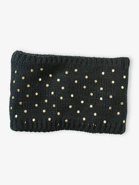 Conjunto de Navidad «Estrella» para niña: gorro + snood + guantes verde 