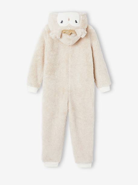 Pijama búho de Navidad para niña beige jaspeado 