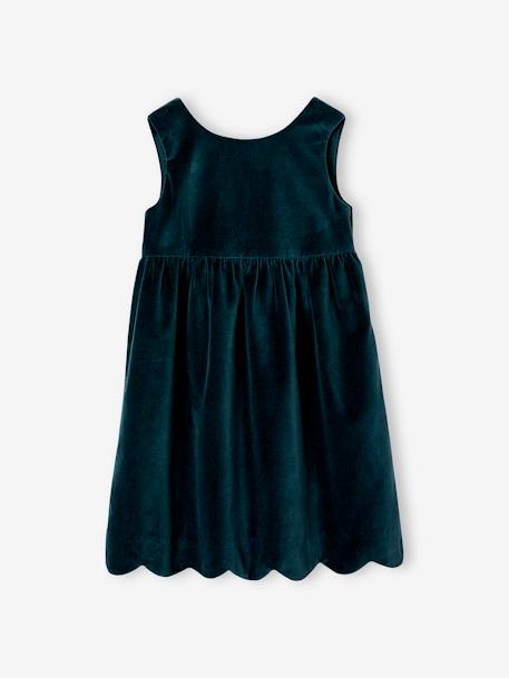 Vestido de fiesta de terciopelo liso y lacito detrás, para niña verde 