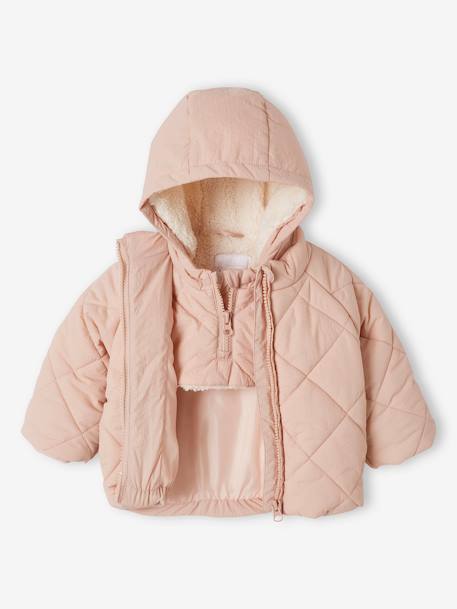 Chaqueta acolchada con capucha desmontable para bebé rosa rosa pálido 