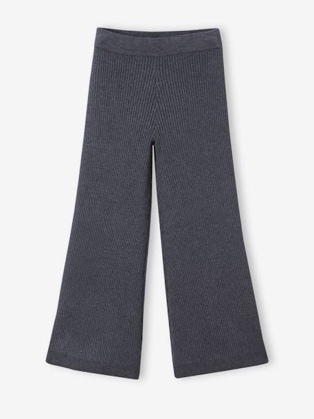 Pantalón ancho de punto tricot muy suave para niña gris oscuro 